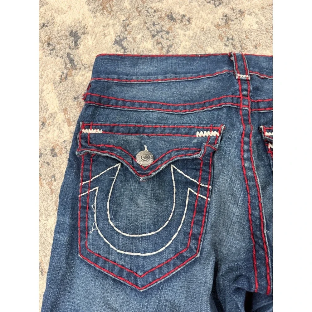 True Religion Ricky Super T Jeans Mens 33 Medium Wash Red White Stitch USA Made